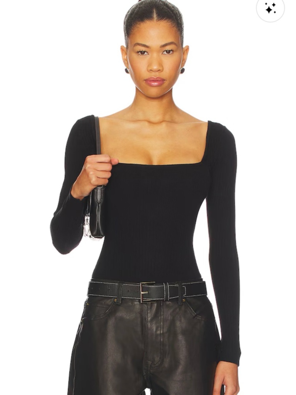 Aritzia Black Square-Neck Ribbed Long Sleeve Top